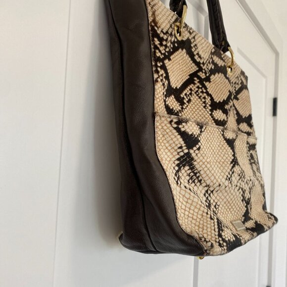 PULICATI ITALY Snake Pattern Calf Hair Leather Large Handbag Tote Bag Purse - Picture 6 of 16